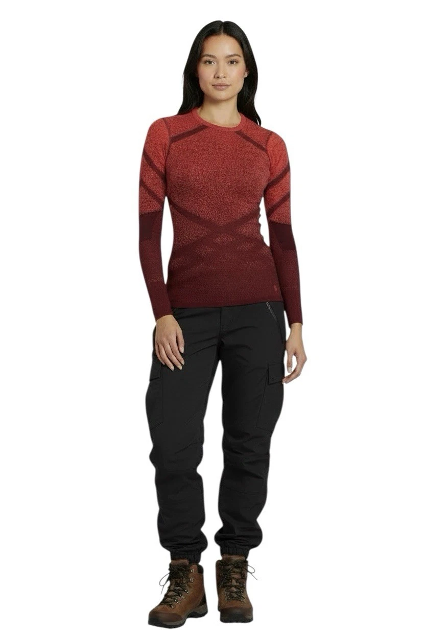 Smartwool Intraknit Base Layer Long Sleeve Red Patterned Top Womens Size Small