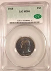 Beautiful Toned Blue And Purple CACG MS66 1958 25C Washington Silver Quarter