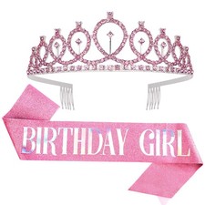 Didder Pink Birthday Crown  Sash Set - Tiara,  2 Piece Set,