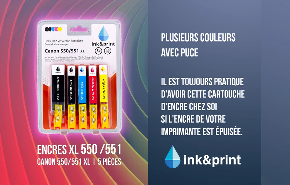 Canon Cartouches d'encre Ink & Print x5 | 550 / 551 PGBK + C / M / Y / BK | NEUF - Photo 1/1