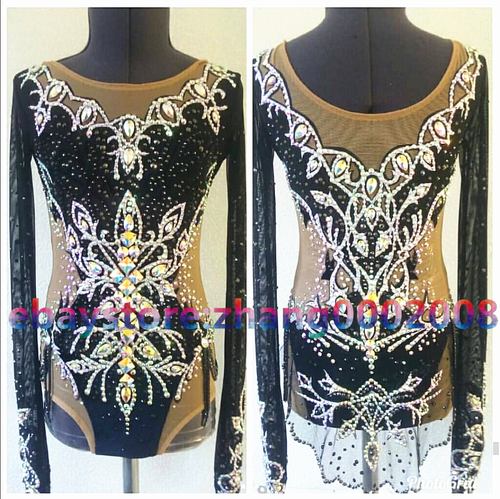 Black Rhythmic gymnastic leotard/Rock'n'Roll competition baton twirling costume