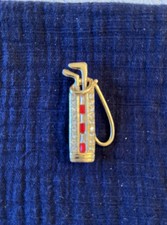 Vintage Sparkling Red Clear Rhinestones Gold Tone Golf Clubs Golf Bag Brooch Pin