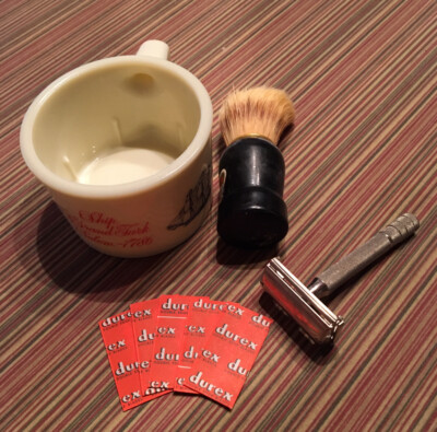 Vintage Old Spice Mug w/Gillette Razor, 5 Blades, and Butterfly Brush