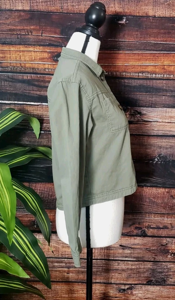 Chaqueta Antigua Azul Marino Talla Grande Estilo Militar Verde Oliva Algodón Recortado Para Mujer Foto 4 de 4