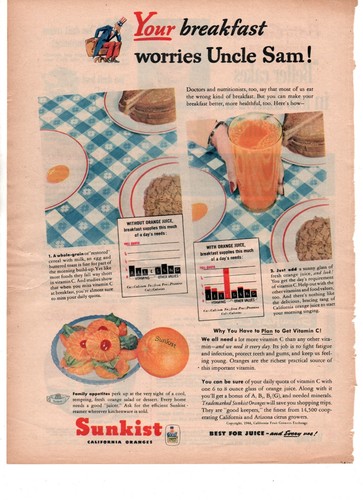 Página de Publicidad Betty Crocker Medalla de Oro Harina/Sunkist California Naranjas c1944 - Imagen 2 de 2