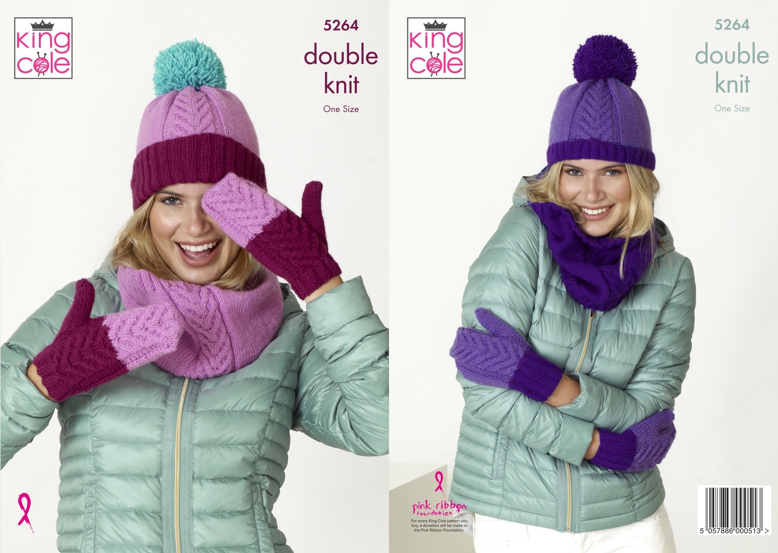 King Cole 5264 Knitting Pattern Womens Snoods Hats and Mitts in Big Value DK