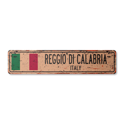 REGGIO DI CALABRIA ITALY Vintage Street Sign Italian flag city country rustic