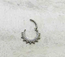 Hinged Nose Jewelry Daith Septum Ear Clicker Hoop Beads & Diamond 14k Solid Gold