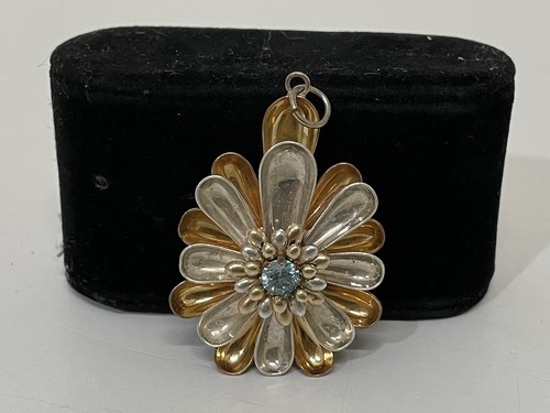 Vintage Louis Stern L.S. Co. ~ 10K GF & Sterling with Rhinestone Flower Pendant - Picture 2 of 8