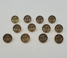 12 pcs Healthcare Medical Symbol Caduceus Gold Plastic Sewing Buttons 13mm VTG