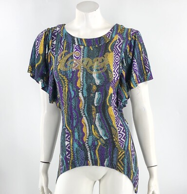 Coogi Top Size Small Colorful Purple Blue Yellow Rhinestone Flutter Sleeve NEW
