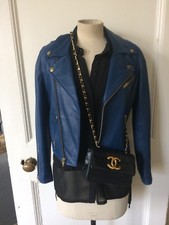 Maje Blue Leather Bikers Jacket Size 1/36/6-8