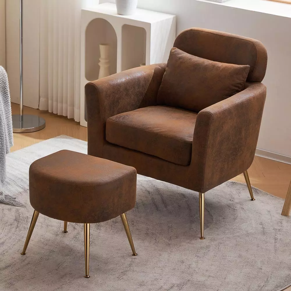 Modern Leisure Armchair Indoor Accent Chair with Ottoman Footrest