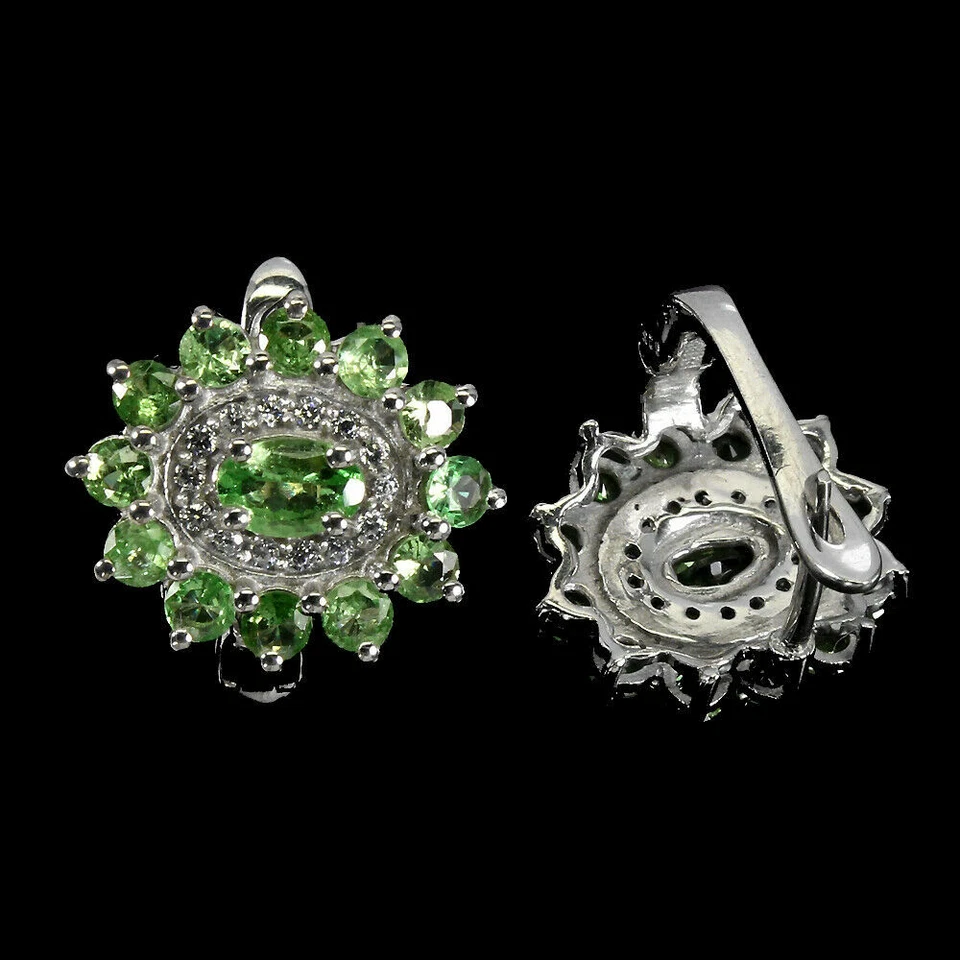 Shola 正品天然绿色 Tsavorite 石榴石耳环纯银 E255 — 第 2/3 张图片