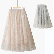 Gonna In Pizzo Ricamata Da Donna 3 Strati Tulle Rete A Linea Vita Elastica Midi