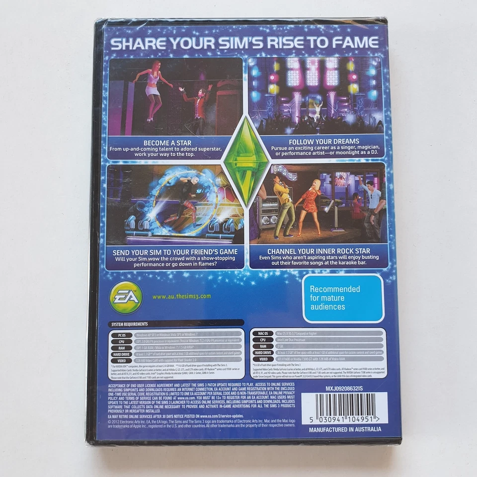 The Sims 3 - Showtime Expansion Pack (PC DVD-Rom / MAC, 2012) EA Games [SEALED] - Image 2 of 4