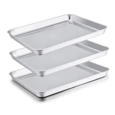 	Baking Sheets Set of 3 Stainless Steel Cookie Sheet Baking Tray Pan 16X12X1	