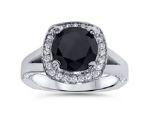 3CT Black Onyx Halo  CZ Women Wedding Anniversary Ring In 935 Argentium Silver