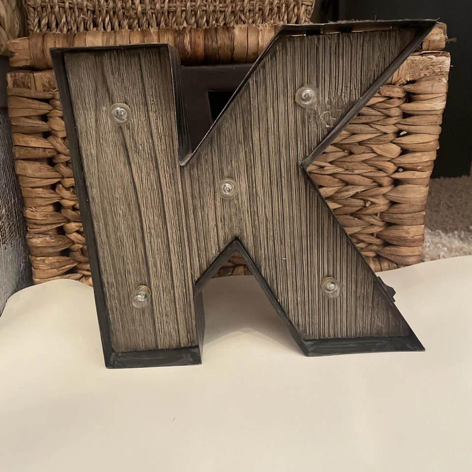 Rustic Metal Marquee Letter "K” Light Up 9” Barnwood Adirondack Barn Chic Farm - Image 4 of 4