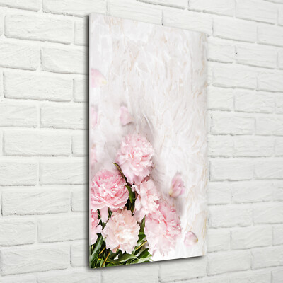 Wand-Bild Kunstdruck aus Hart-Glas Hochformat 70x140 Marmor Pfingstrosen