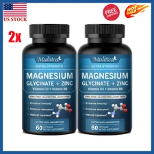 2pcs 60Pills Magnesium Glycinate+Zinc for Brain & Heart Health,Stress Relief