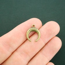 12 Crescent Moon Charms Antique Bronze Tone 2 Sided - BC288 NEW4