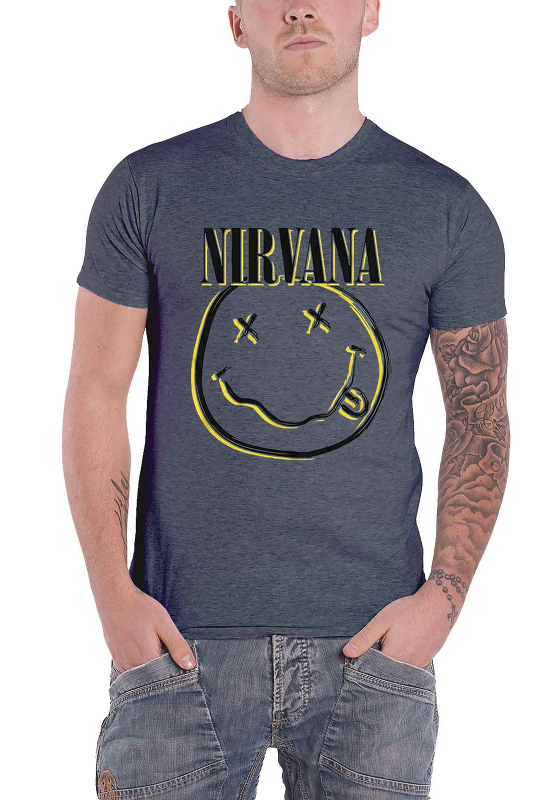 Nirvana Inverse Smile Band Logo Official Unisex T-Shirt in Sky Blue - New Design