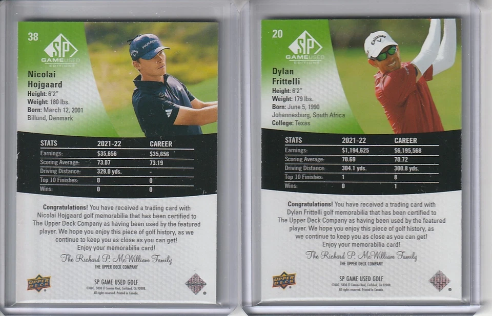 2024 Upper Deck SP Game Used Golf Nicolai Hojgaard / Dylan Frittelli Relic Cards - Image 2 of 2