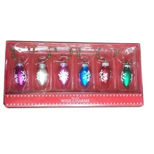 Dennis East International Wine Glass Charms 6 Ornament Shaped NIB New Year's Eve