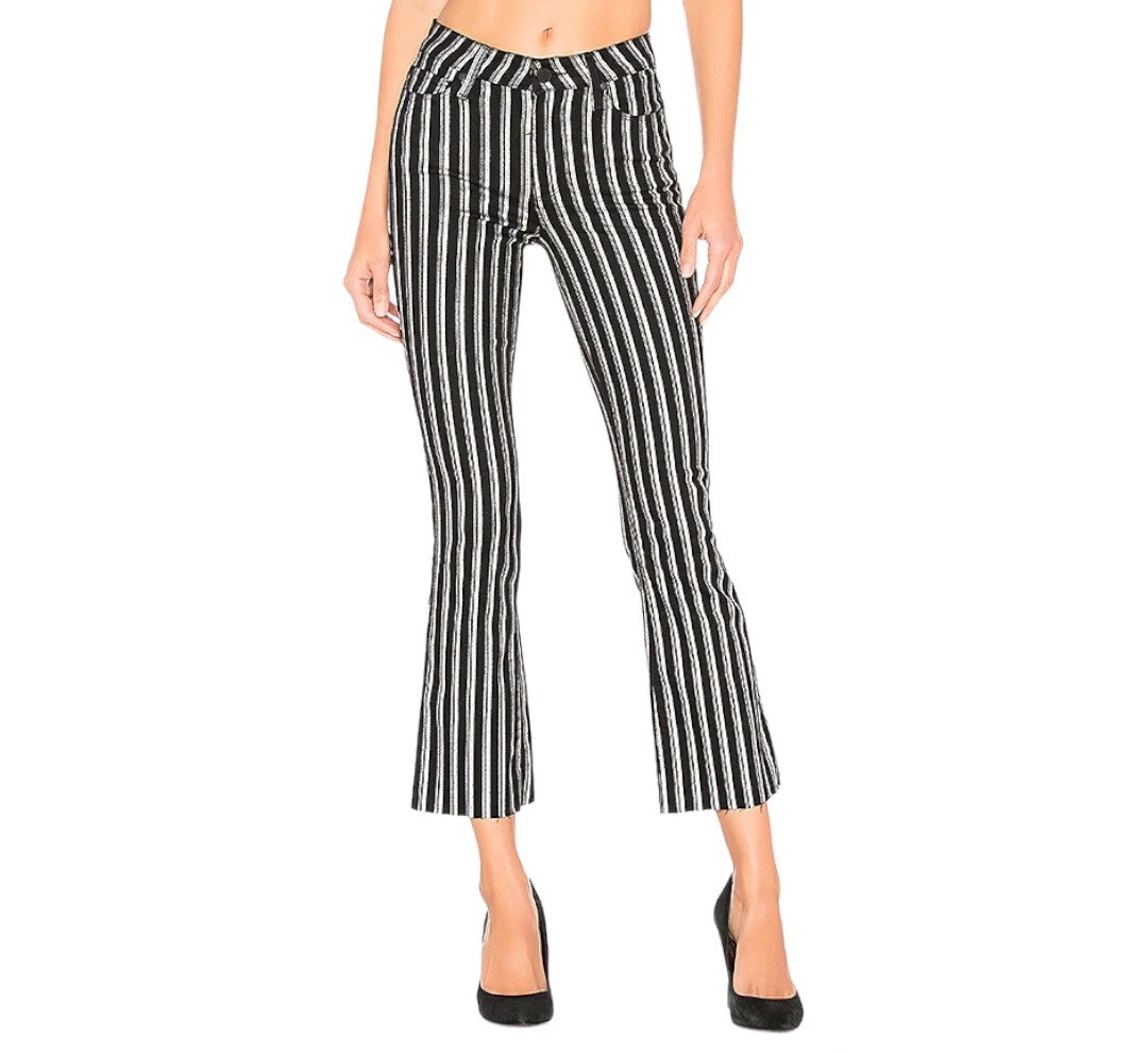 Paige Colette High Rise Crop Flare Silver Stripe Jeans size 25