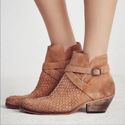 Free People Venture Ankle Boot Suede Tan Bootie Boots Size 38 - Picture 9 of 9