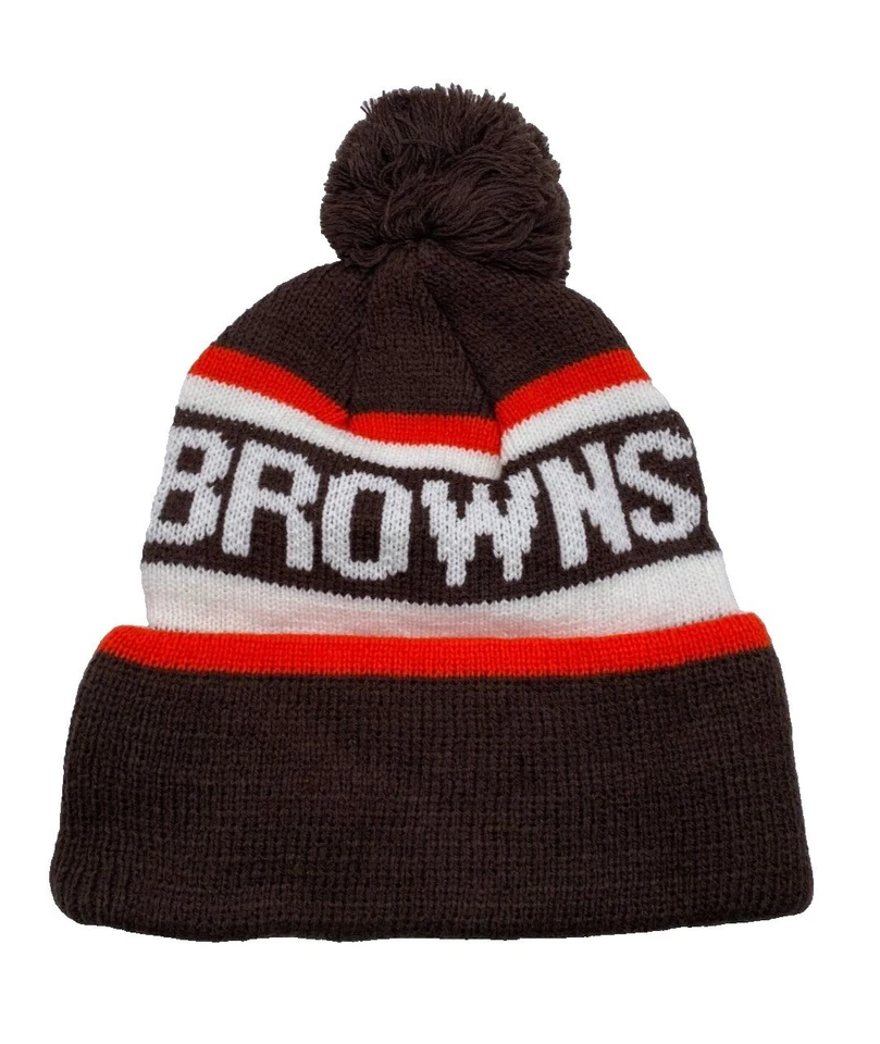 CLEVELAND BROWNS POM POM BEANIE HAT MVP AUTHENTIC NFL FOOTBALL TEAM KNIT CAP NEW - Image 2 of 2
