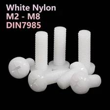 M2 M2.5 M3 M4 M5 M6M8 White Nylon Plastic Phillips Pan Head Screws Bolts DIN7985