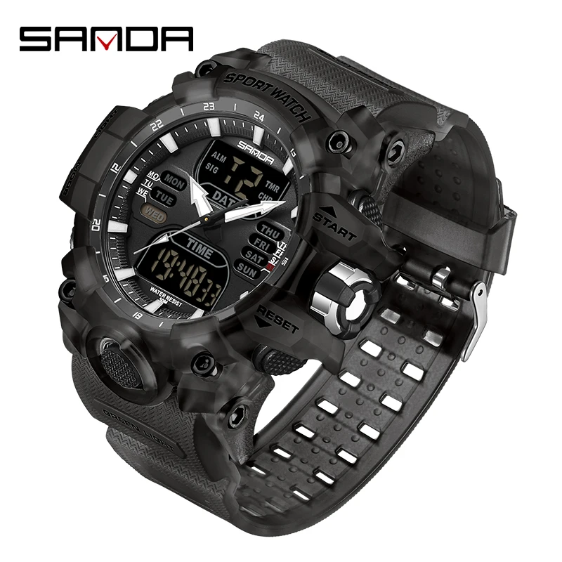 SANDA 6126 Dual Display Men's Watch, Waterproof Sports Military