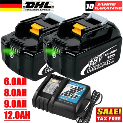 2X Für Original Makita Akku/Ladegerät 18V 6Ah 12Ah 9Ah BL1860B BL1850B BL1830B
