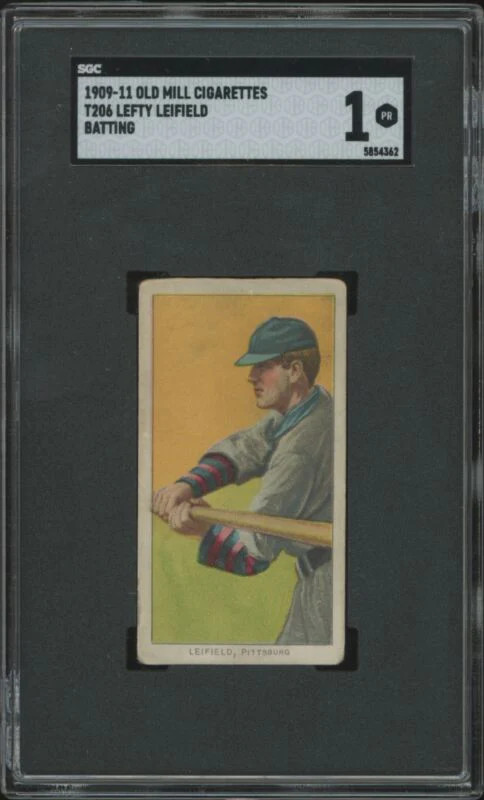 1909 T206 LEFTY LEIFIELD POOR OLD MILL RARE COMBO BATTING SGC 1 PIRATES