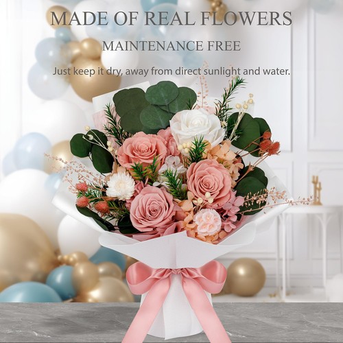 4 Rose Bouquet Misto per Festa della Mamma, Fiori per Consegna, Fiore Conservato... - Foto 5 di 7