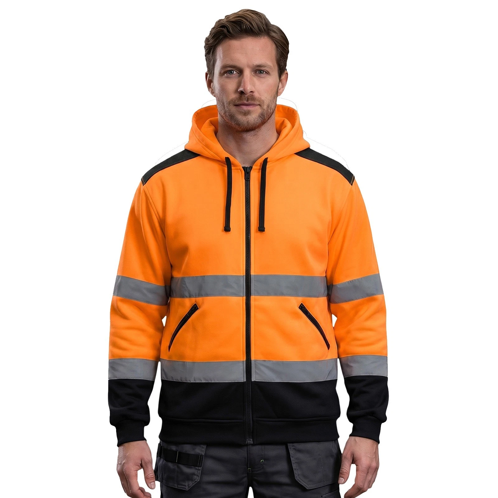 Custom ANSI Class 3 Reflective Sweatshirt PRINTED Hi Vis Zip Up Safety Hoodie - product detail image 4