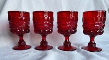 Set Of *4* Vintage Ruby Red-Glass Eye Winker Goblet 6.25”