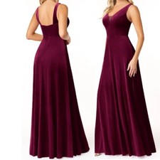 Azazie Women's V-neck Stretch Velvet Maxi Dress Gown Sommer Party Cabernet Size4