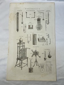 1800s Pneumatics Barometer Eudiometer Anemometer Copper Engraving Antique Plate