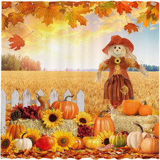 72" x 72" Fall Scarecrow Shower Curtain Set Autumn Pumpkin Harvest Thanksgiving