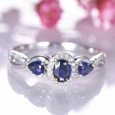 2Ct Oval Cut Lab Created Sapphire Womens Halo Wedding Ring 14K White Gold Plated