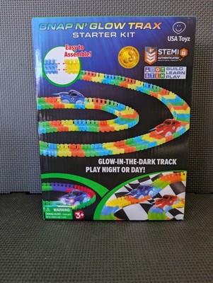 USA Toyz Snap N' Glow Trax Starter Kit Glow Track 216pcs 2 Light Up Cars