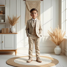 Stylish Kids Beige 3Pc Suit  Toddler Formal Outfit  Ring Bearer  Prom Party