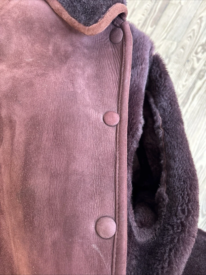 Винтажные женские Bally бордовый стриженный мех замши качели пальто L/XL - Изображение 3 из 4