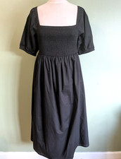 George Maternity Black Smock Bodice Maxi Dress UK 12 Lined Skirt 100% Cotton