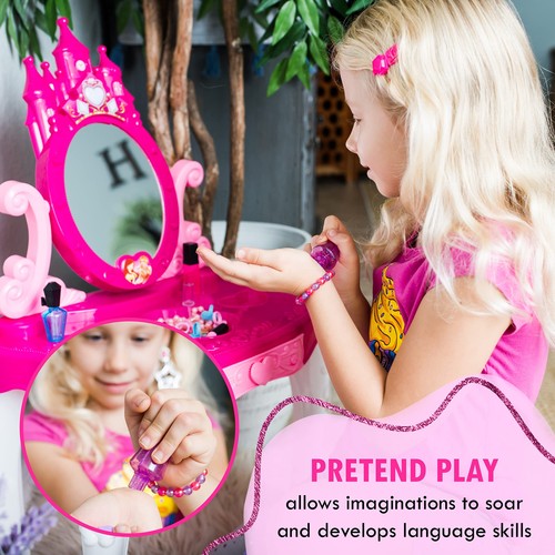 Toddler Vanity Set Play for Girls Vanity Playset with Mirror and Makeup Table... - Picture 5 of 7