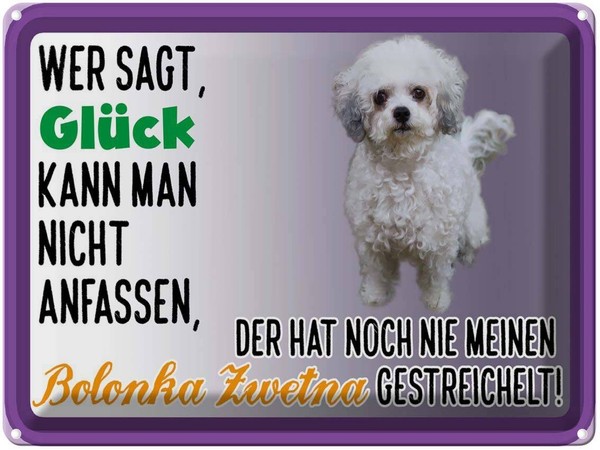 Blechschild 30X40 Cm GlüCk Anfassen Bolonka Zwetna Hund Deko Geschenk Metall Sch-image