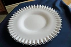 Vtg 12.5 Fenton Silver Crest Milk Glass Low Pedestal Ruffled Cake Stand Plate